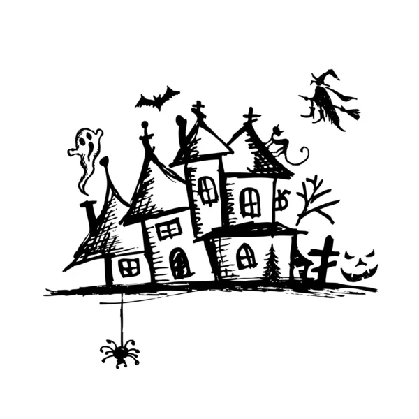 Velha casa misteriosa, noite de Halloween — Vetor de Stock