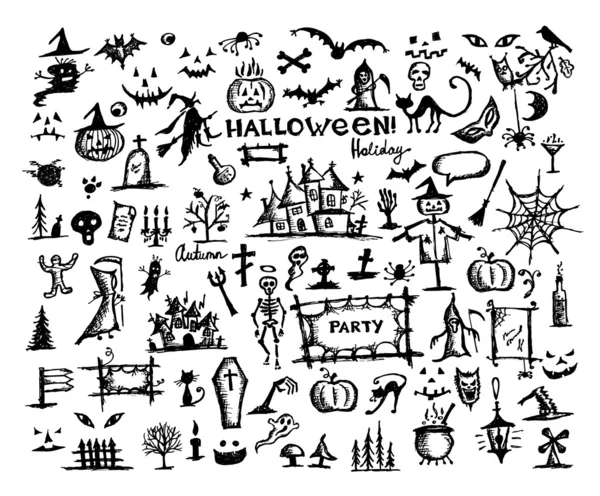 Sketch of halloween design elements — Stock Vector