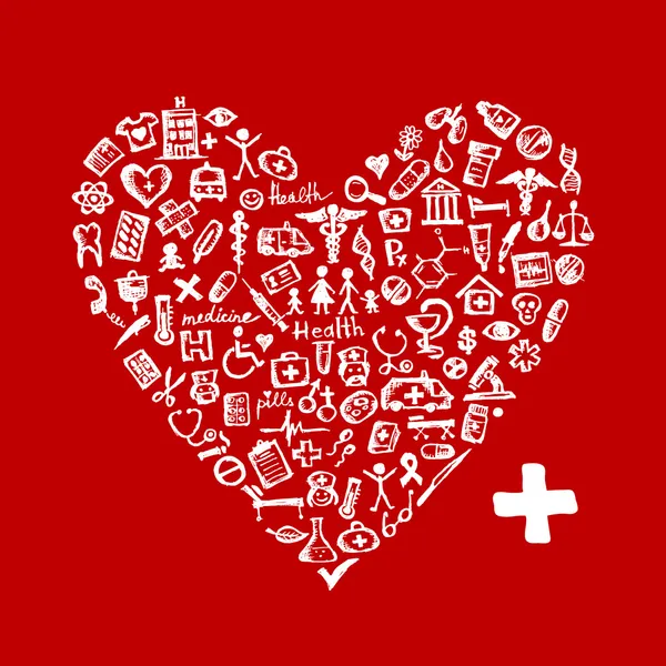 Herzform mit medizinischen Symbolen für Ihr Design — Stockvektor