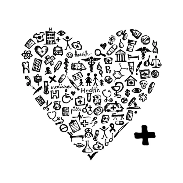 Форма сердца с медицинскими иконками для Вашего дизайна — стоковый вектор