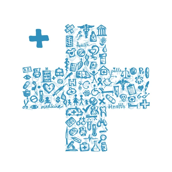 Krzyż kształt z medical ikony do projektowania — Wektor stockowy