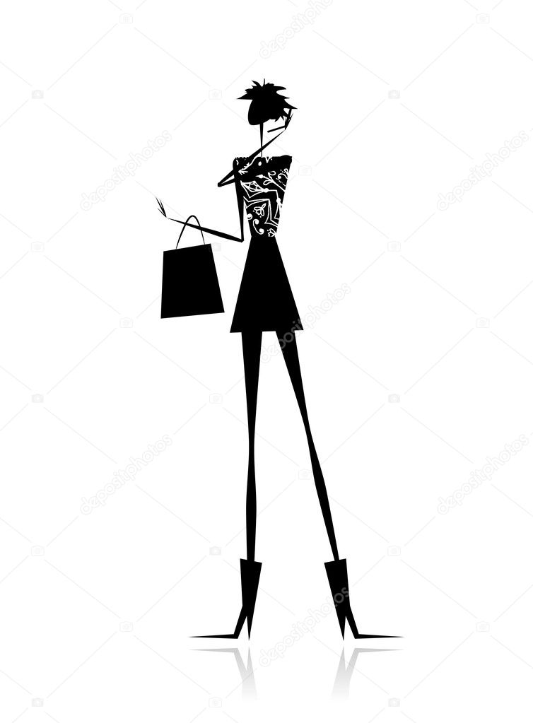 Fashion girl silhouette with shopping bag — Stock Vector © Kudryashka ...