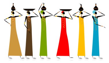 Ethnic women with jugs clipart