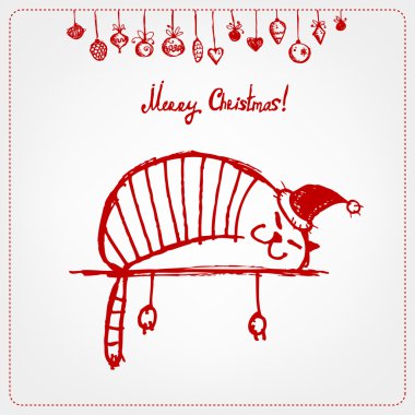 Christmas card, funny santa cat for your design clipart