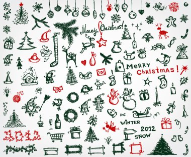 Christmas icons, sketch drawing for your design clipart