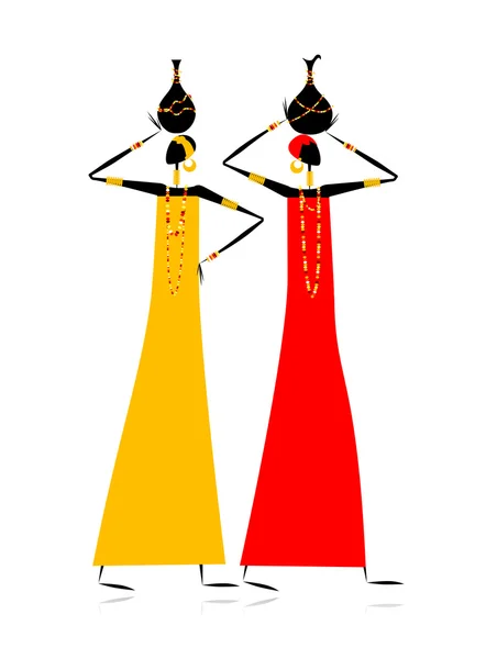 Etniska kvinnor med kannor — Stock vektor