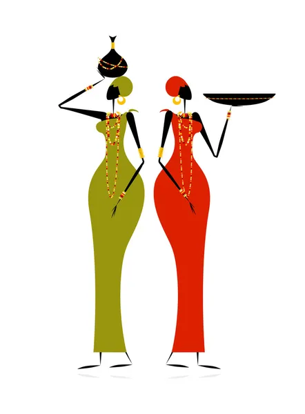 Mujeres étnicas con jarras — Archivo Imágenes Vectoriales