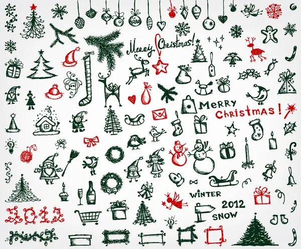 Christmas icons, sketch drawing for your design — Stock Vector