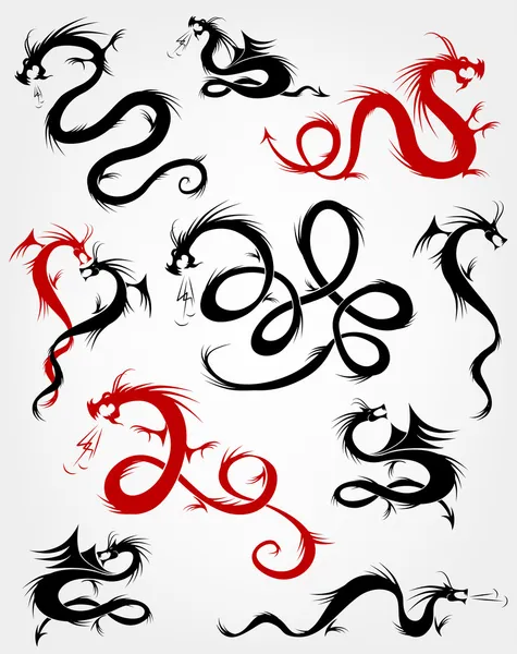 Dragons tattoo set, vector illustration for your design — Stock Vector