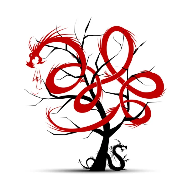 Δέντρο τέχνη με δράκους για το σχέδιό σας — Διανυσματικό Αρχείο