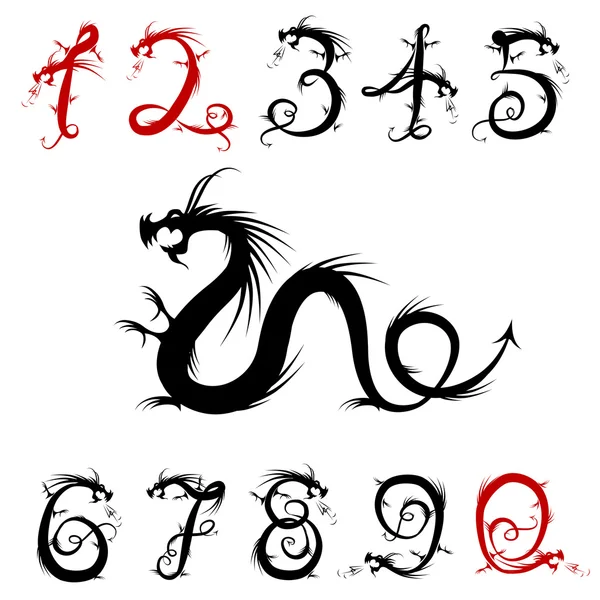 Numbers made from dragons for your design — Stock Vector