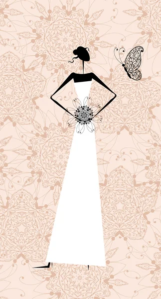 Silueta de niña de moda en vestido de novia para su diseño — Vector de stock