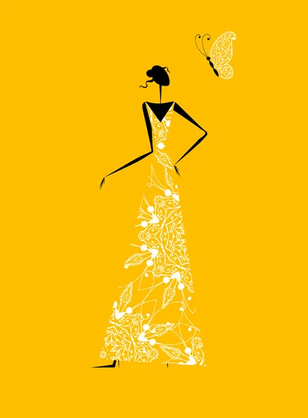 Fashion girl silhouette in wedding dress for your design — Stock Vector