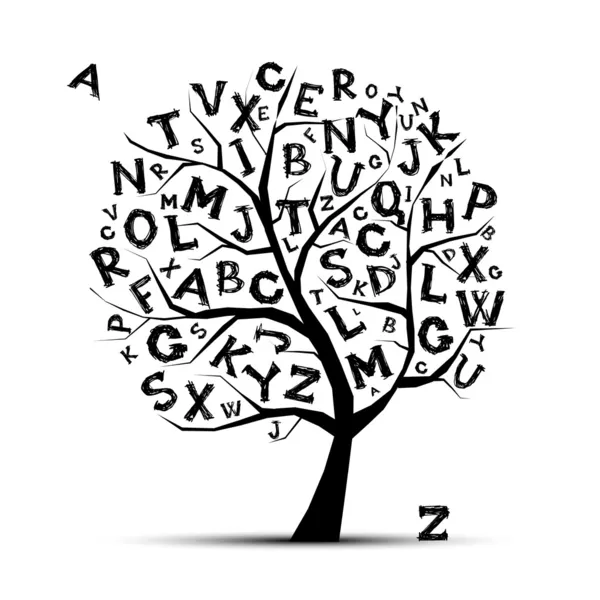 Árbol de arte con letras de alfabeto para su diseño — Vector de stock