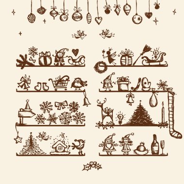 Christmas shop, sketch drawing for your design clipart