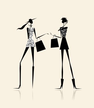 kızlarla alışveriş torbaları, illüstrasyon tasarımınız için moda