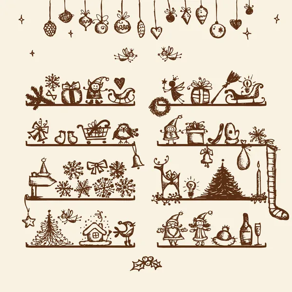 Loja de Natal, desenho de esboço para o seu projeto — Vetor de Stock