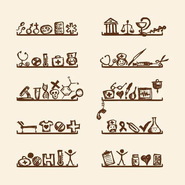 Regale mit medizinischen Symbolen für Ihr Design — Stockvektor