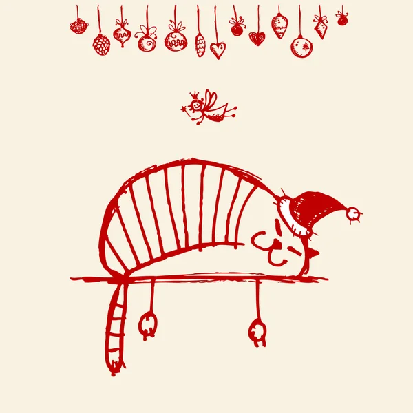 Noel kartı, tasarımınız için komik Noel Baba kedi — Stok Vektör