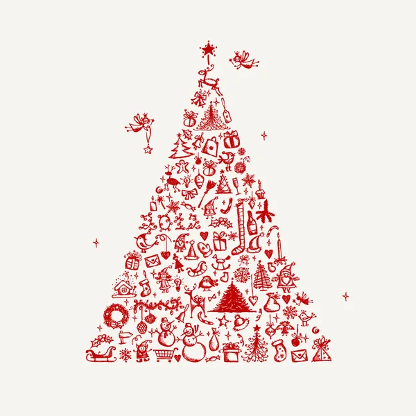 Vánoční stromeček skica pro návrh — Stockový vektor