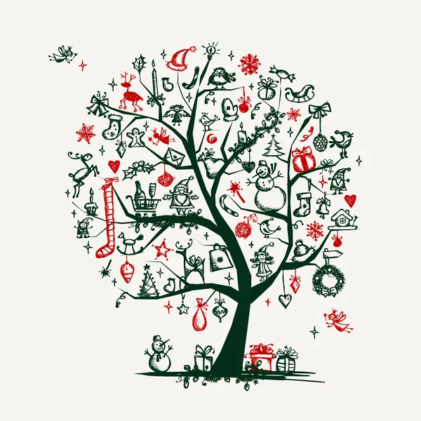 Χριστουγεννιάτικο δέντρο σκίτσο για το σχέδιό σας — Διανυσματικό Αρχείο