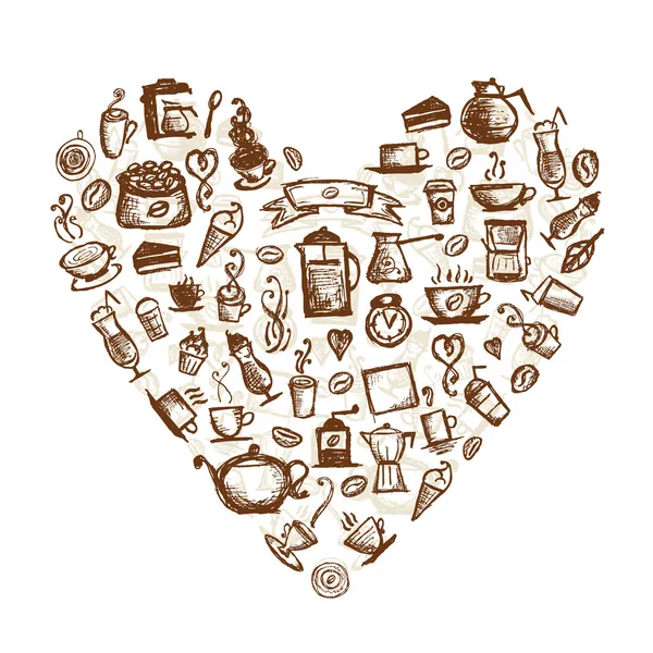 Hora del café, forma del corazón para su diseño — Vector de stock