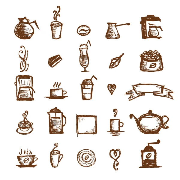 Кофе эскиз, элементы дизайна — стоковый вектор