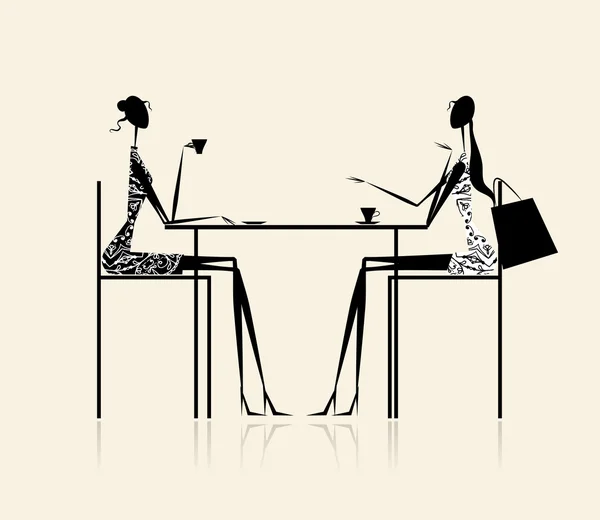 Fetele de moda in cafenea, ilustratie pentru designul tau — Vector de stoc