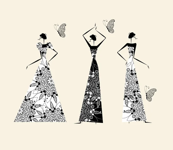 Chicas de moda en vestidos de novia para su diseño — Archivo Imágenes Vectoriales