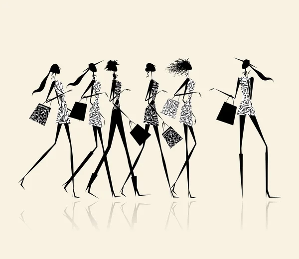 Fashion girls with shopping bags, illustration for your design — Stock Vector