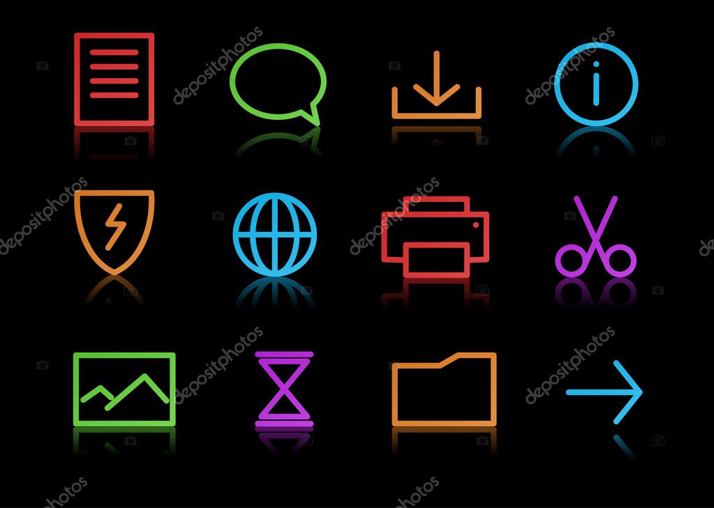 Vector Set Of Elegant Neon Simple Icons For Common Computer Functions Premium Vector In Adobe Illustrator Ai Ai Format Encapsulated Postscript Eps Eps Format