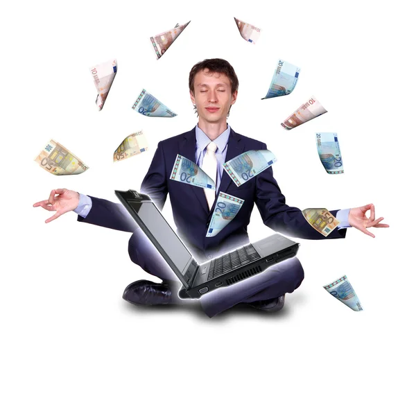 Jonge zakenman met veel bankbiljetten — Stockfoto