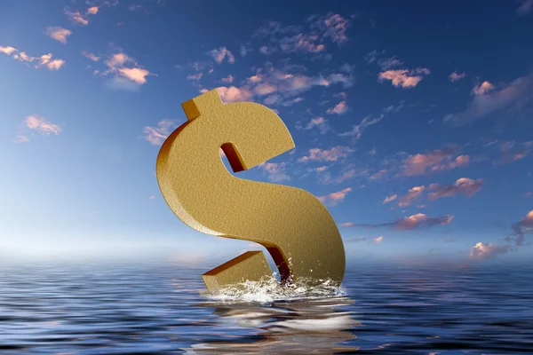Currency symbols floating in blue sea — Stock Photo, Image