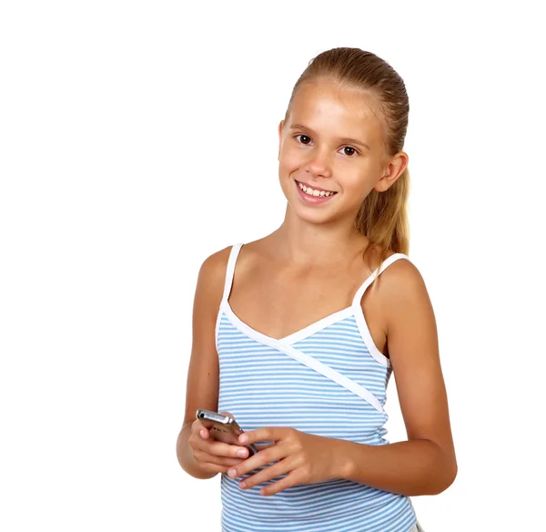 Vrij tienermeisje met mobiele telefoon — Stockfoto