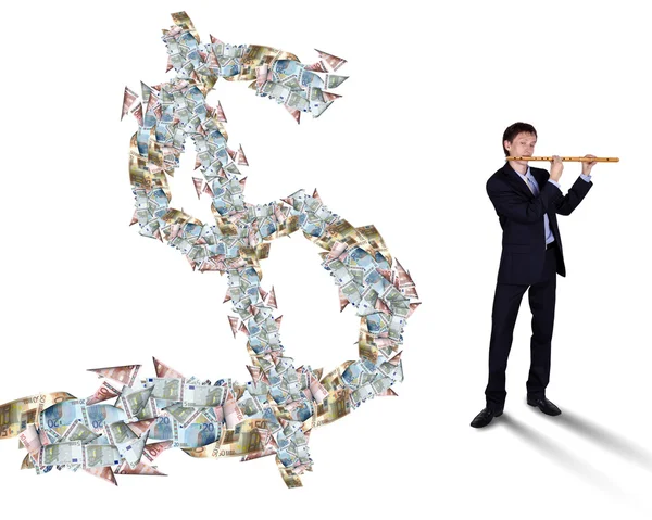 Young businessman with many banknotes — Stock Photo, Image