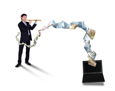 Young businessman with many banknotes clipart