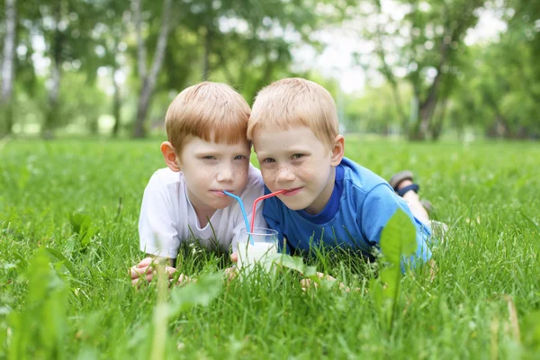 Portret dwóch chłopców w lato na zewnątrz — Zdjęcie stockowe
