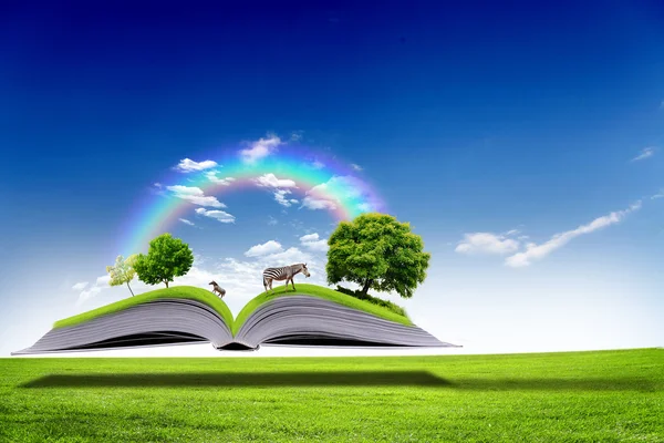 Kitap açık yeşil doğa dünya ile — Stok fotoğraf