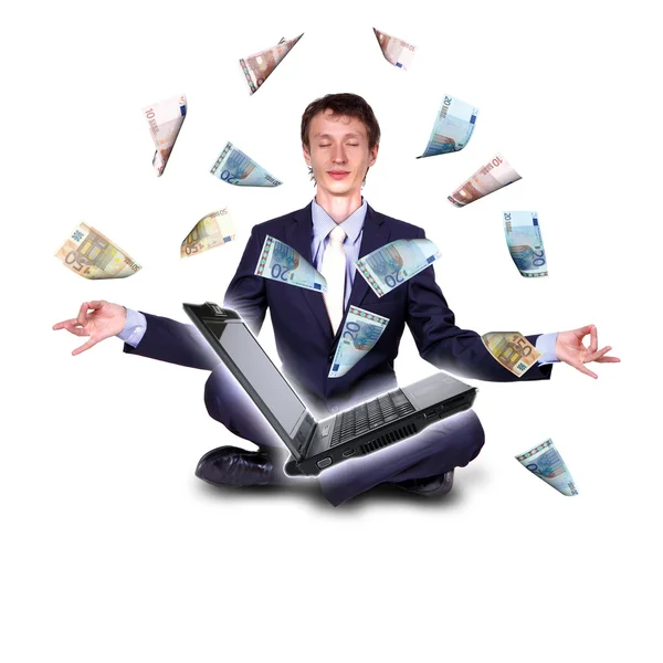 Молодой бизнесмен со многими банкнотами — стоковое фото
