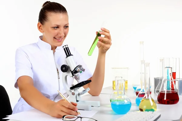 Female scientist in a chemistry laboratory Royalty Free Stock Images