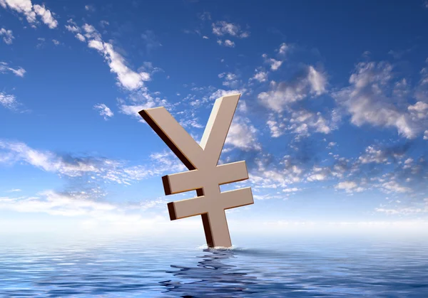Simboli di valuta galleggianti nel mare blu — Foto Stock