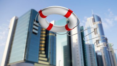 Rescue ring against skyscrapers clipart