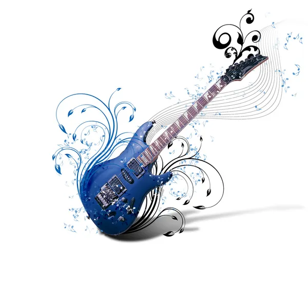 Gitarr mot dekorativa bakgrund — Stockfoto