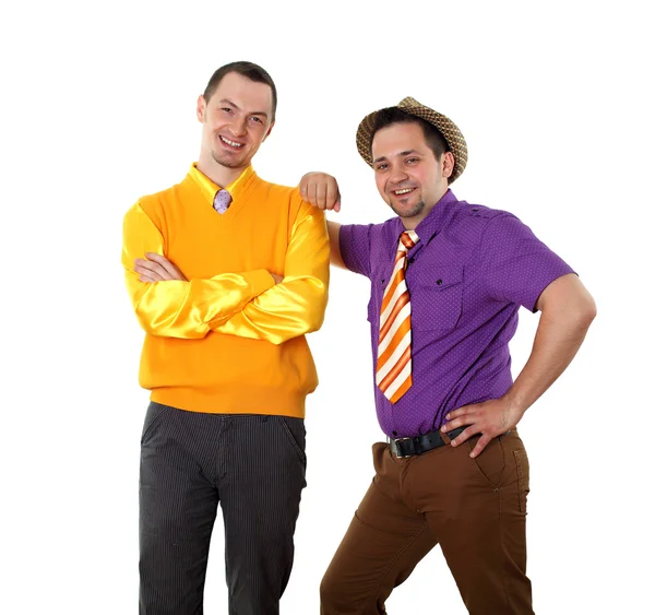 Twee jonge man in felle kleur slijtage — Stockfoto