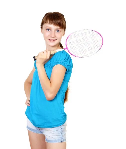 Söt tonårsflicka med racket — Stockfoto