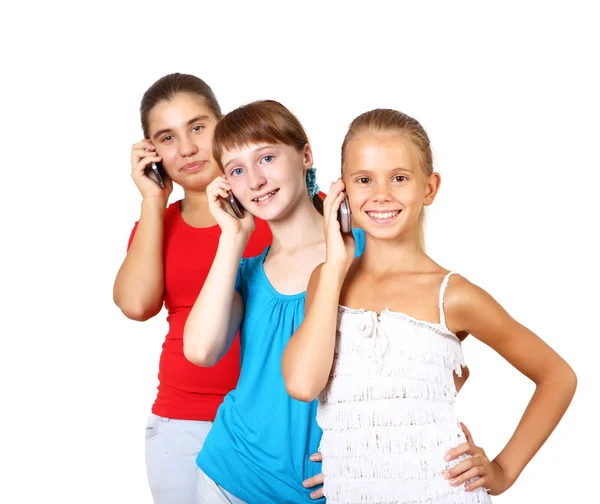 Pretty teenage girls with mobile phone — Stock Photo, Image