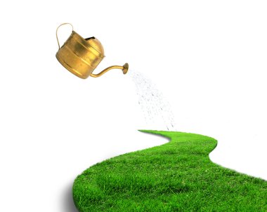 Green grass road and watering can clipart