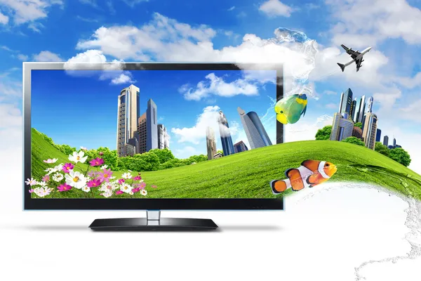 Large flat screen with nature images — Stock Photo, Image