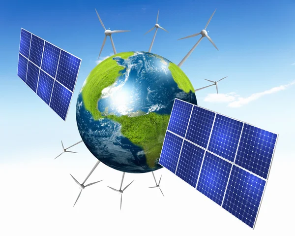 行星地球与太阳能电池板 — 图库照片