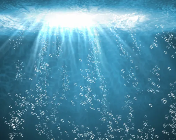 Modré moře pod vodou s vzduchové bubliny — Stock fotografie